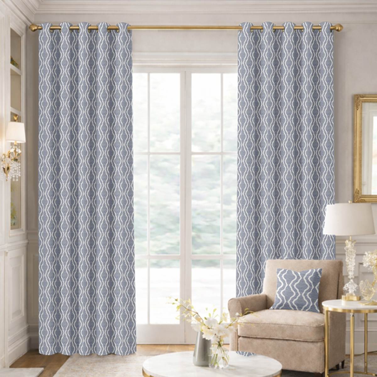 Custom Grommet Drapes in Flusso Chambray