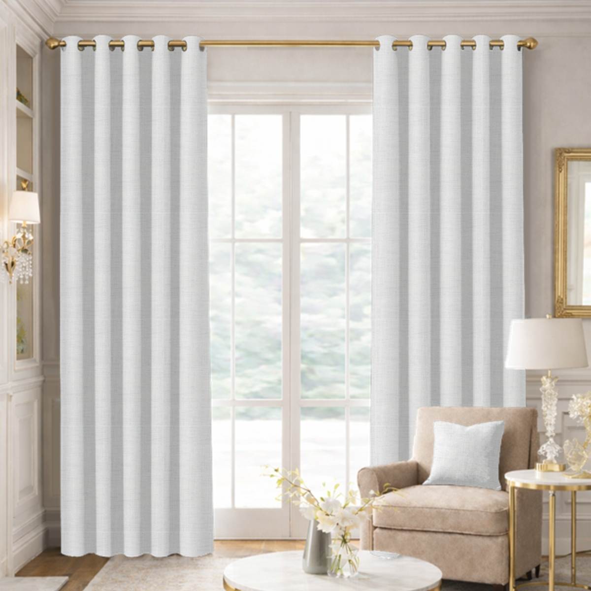 Custom Grommet Drapes in Portofino Optic White