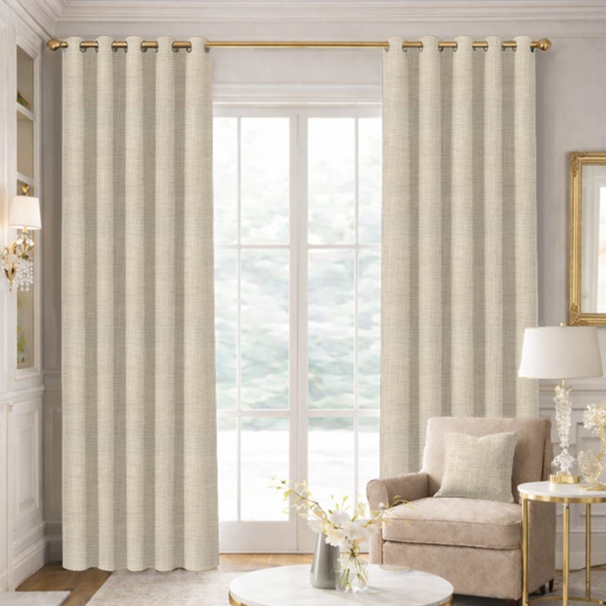 Custom Grommet Drapes in Portofino Flax