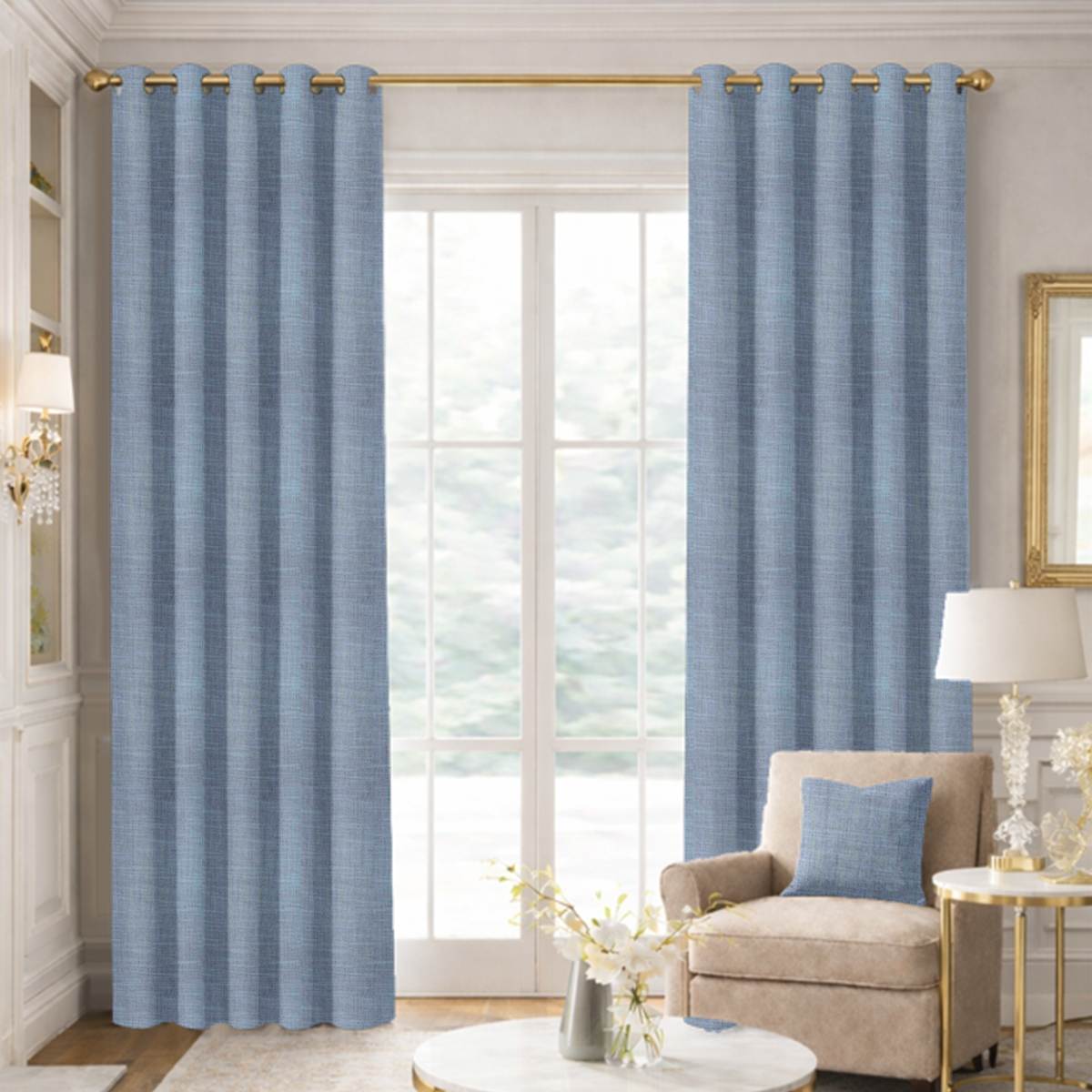 Custom Grommet Drapes in Portofino Dream Blue