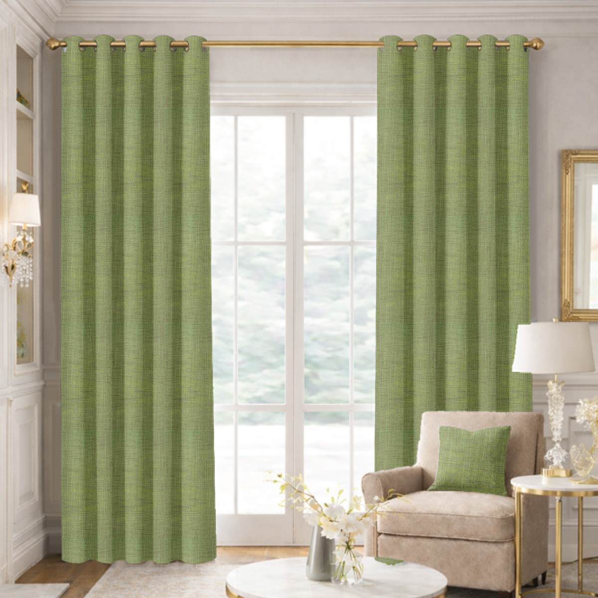 Custom Grommet Drapes in Portofino Palm