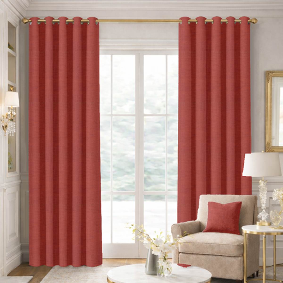 Custom Grommet Drapes in Portofino Moroccan Red
