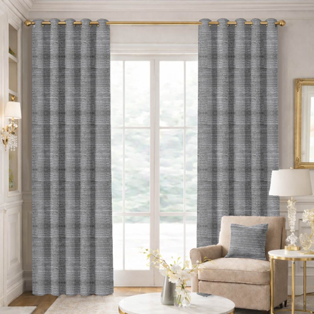 Custom Grommet Drapes in Premium Raw Silk Grey