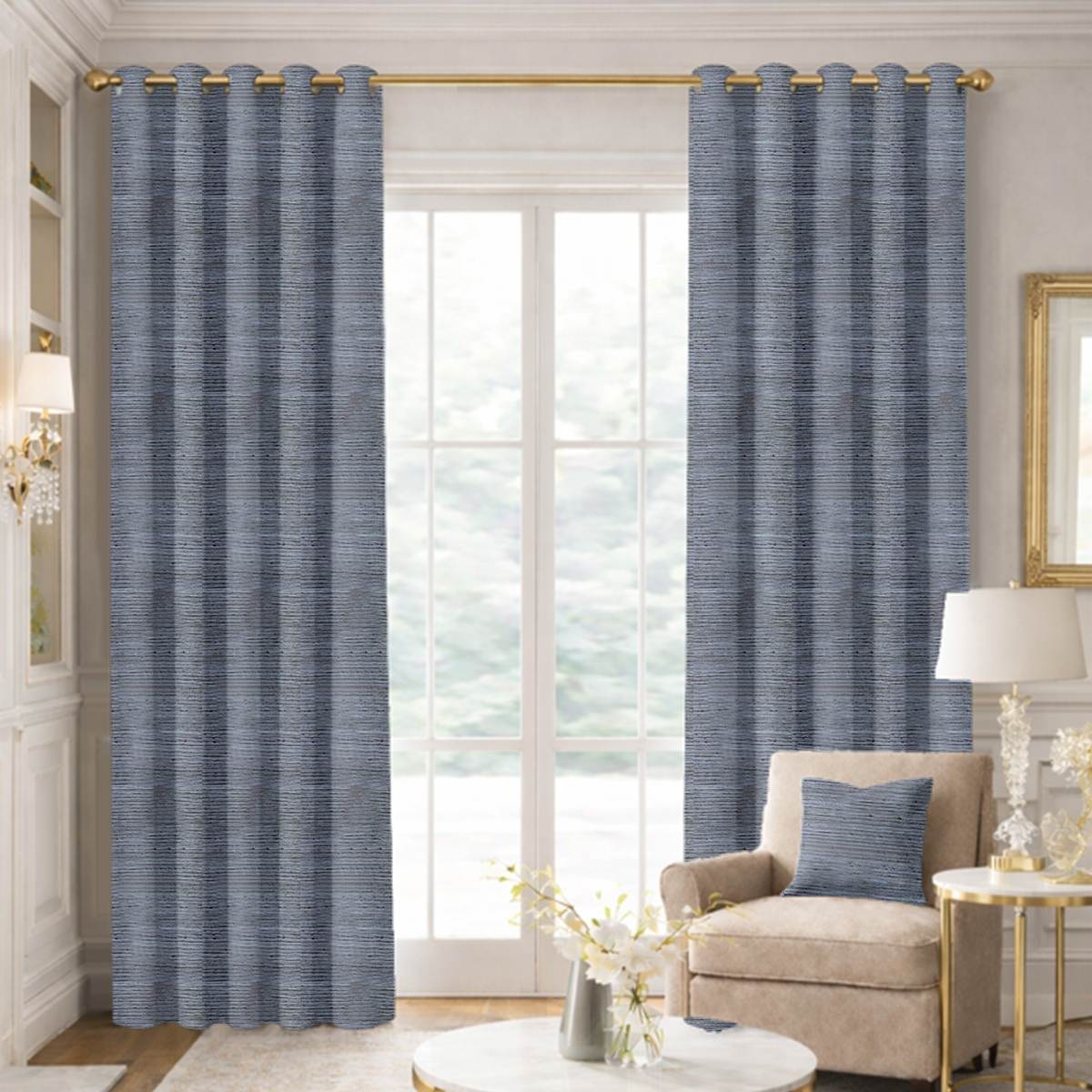 Custom Grommet Drapes in Premium Raw Silk Sky