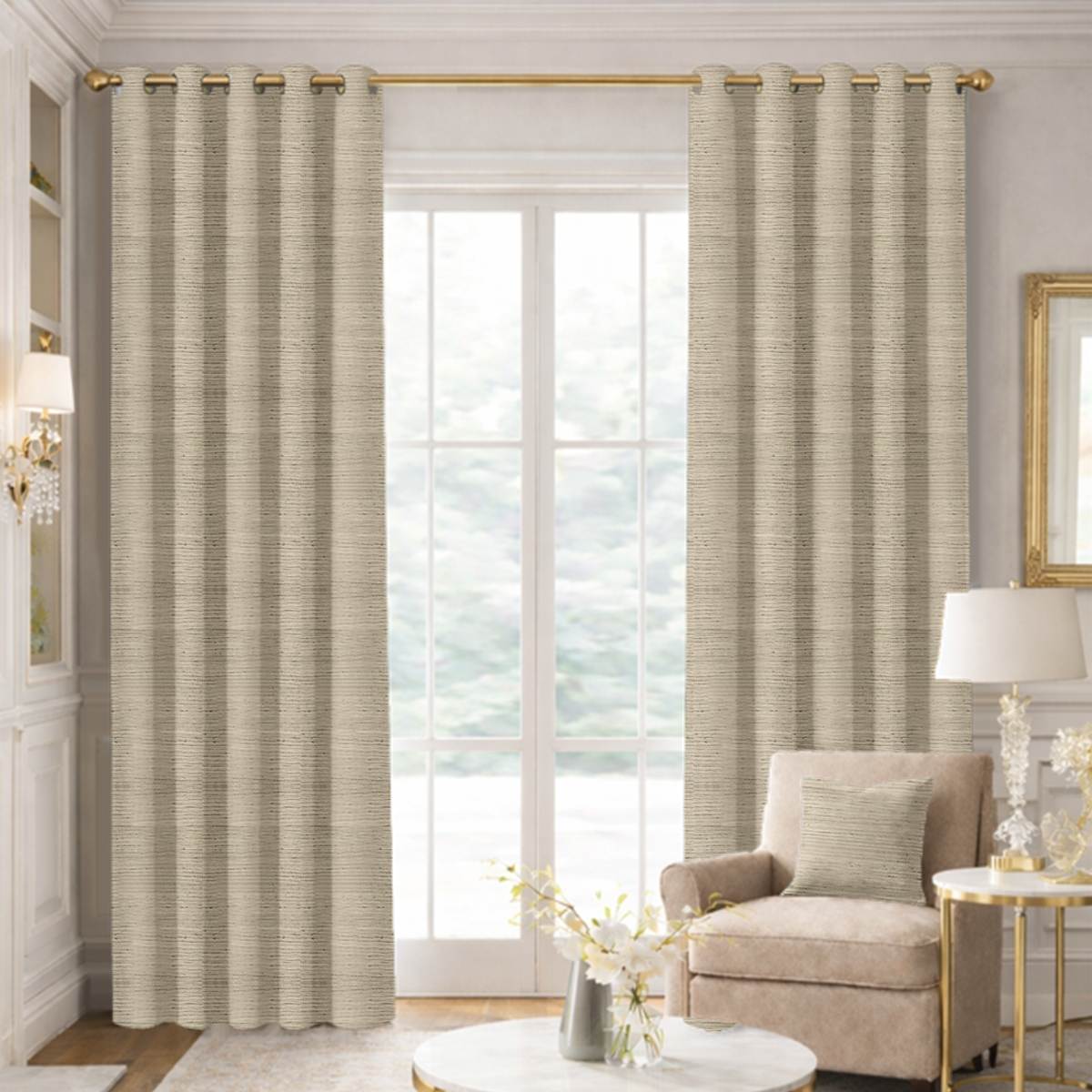 Custom Grommet Drapes in Premium Raw Silk Beige