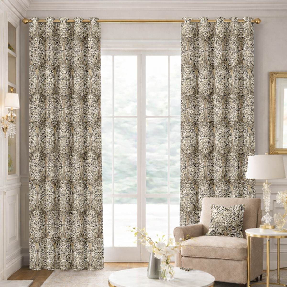 Custom Grommet Drapes in Bristol Pyrite