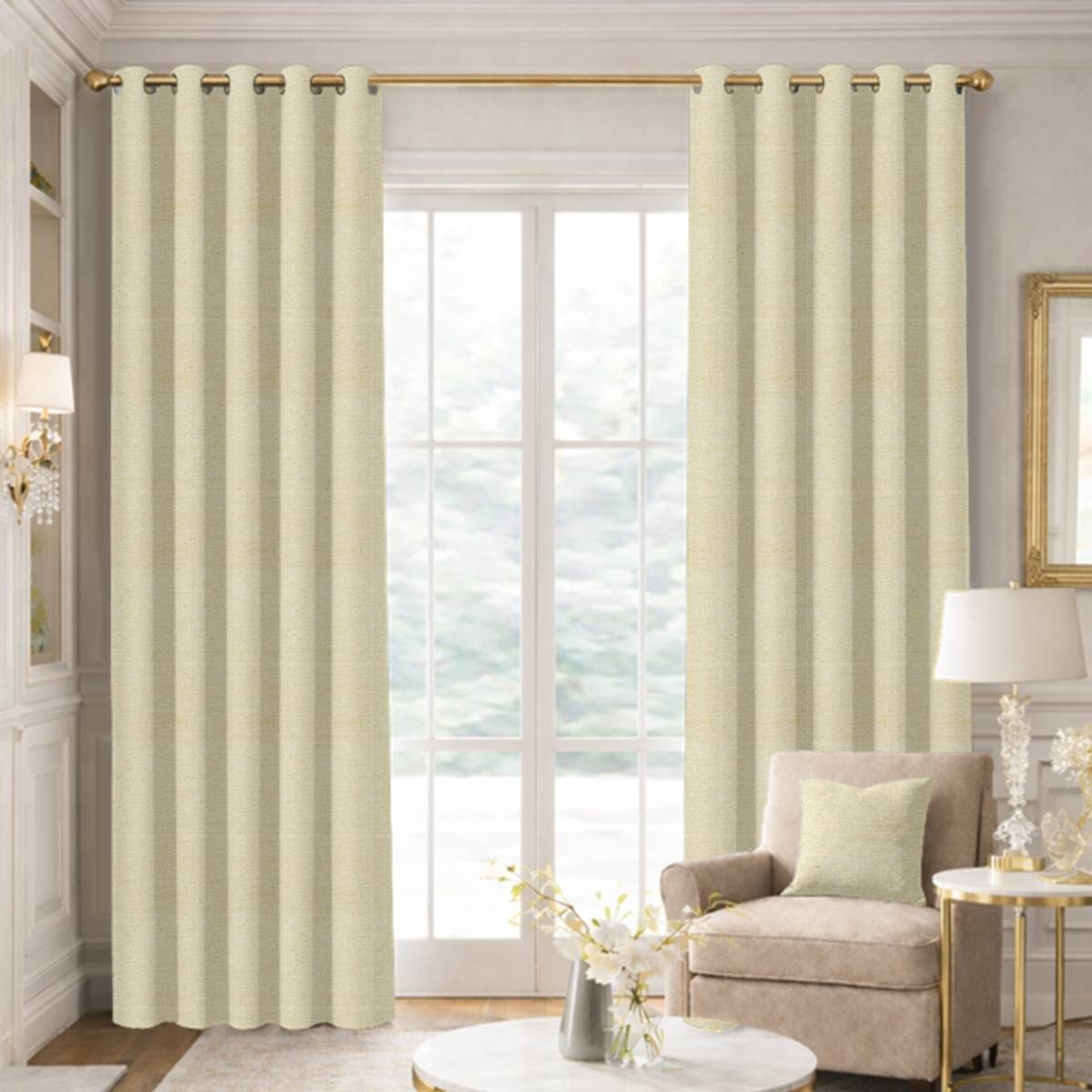 Custom Grommet Drapes in Woven Cotton - Blanched Almond
