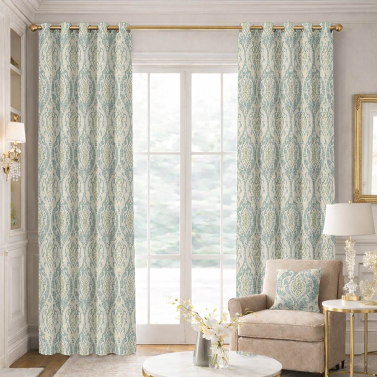 Custom Grommet Drapes in Aiden Serenity